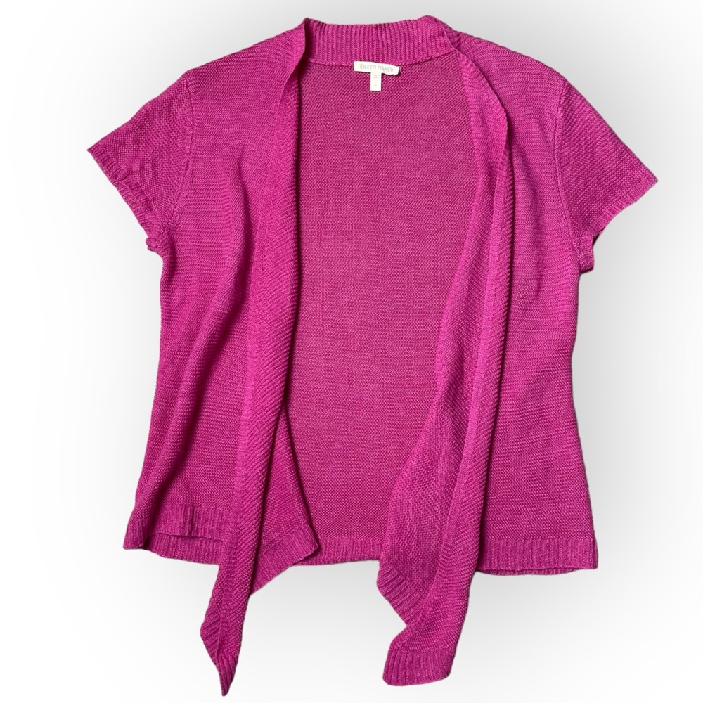 Eileen Fisher Cardigan Women's S Pink 100% Linen Short Sleeve Lagenlook - Picture 1 of 9